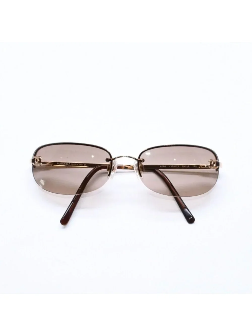 Chanel Half Rim Sunglasses Eyewear CC Logo Brown Gold